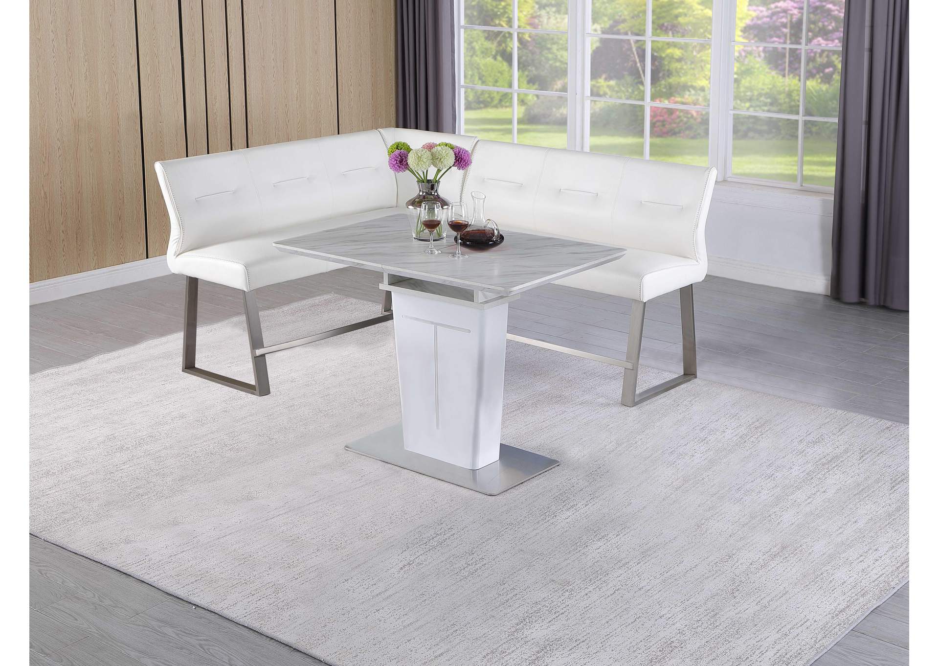 Contemporary Dining Counter Set With Extendable Table And Reversible Nook image 1