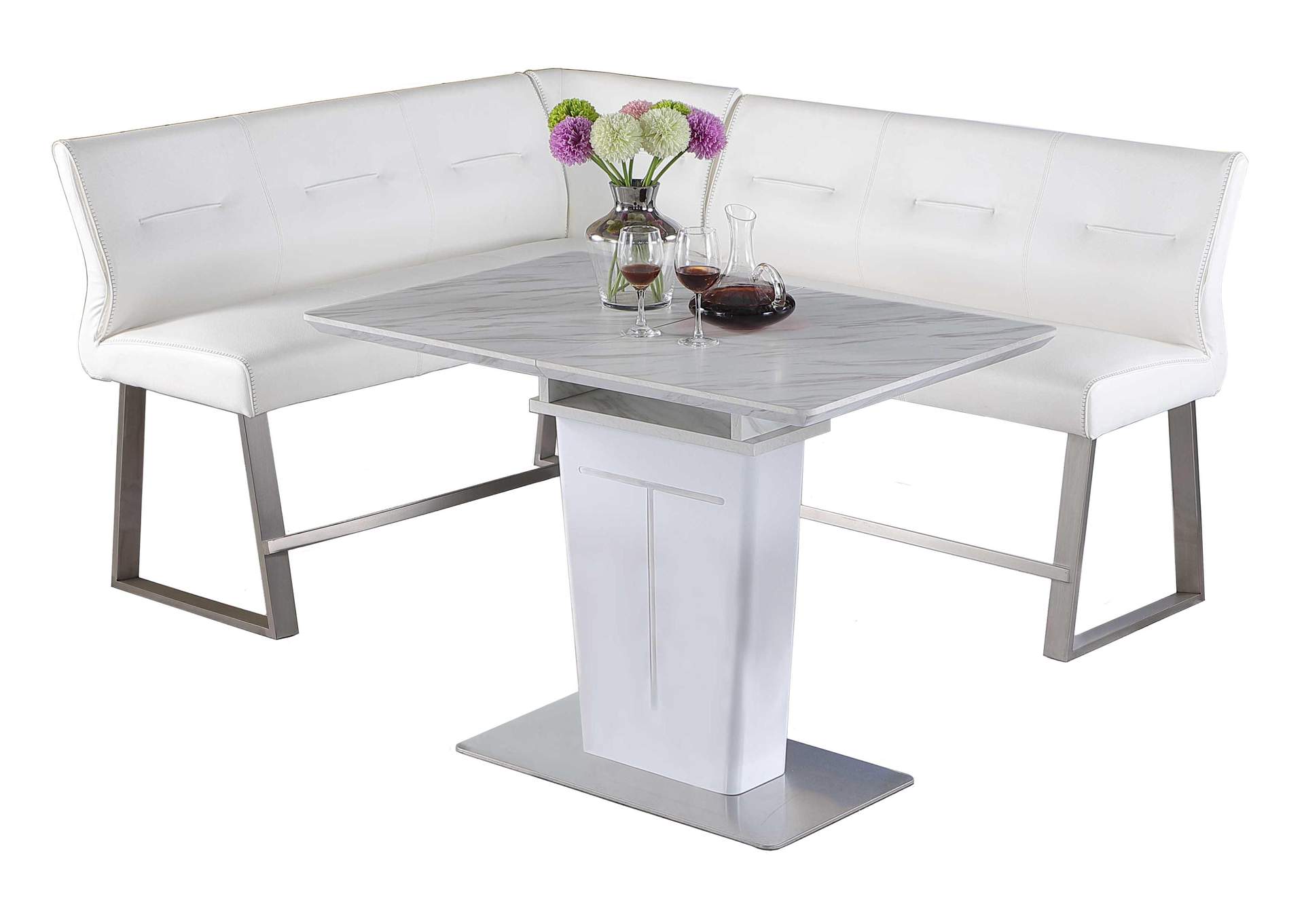 Contemporary Dining Counter Set With Extendable Table And Reversible Nook image 3