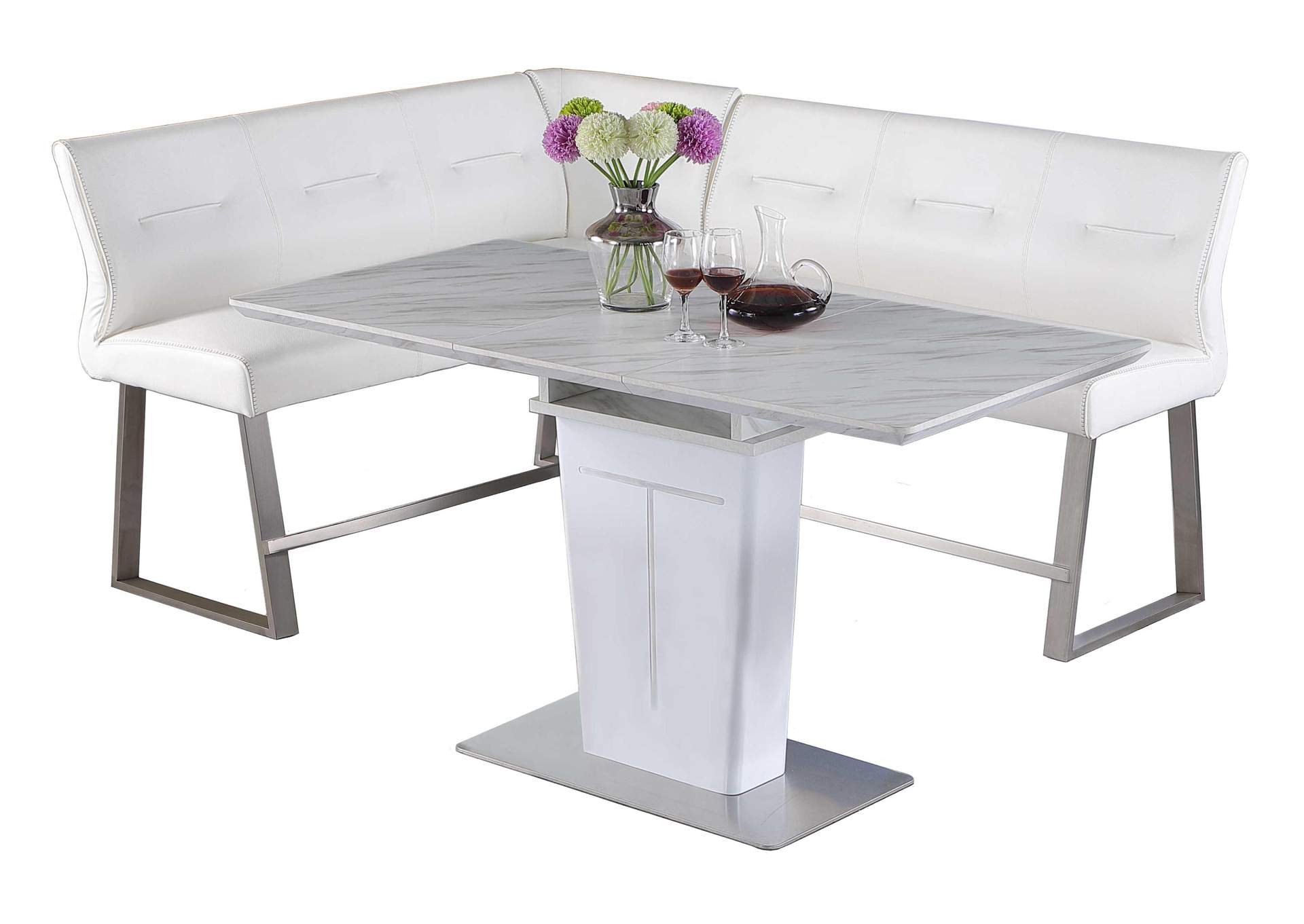 Contemporary Dining Counter Set With Extendable Table And Reversible Nook image 4