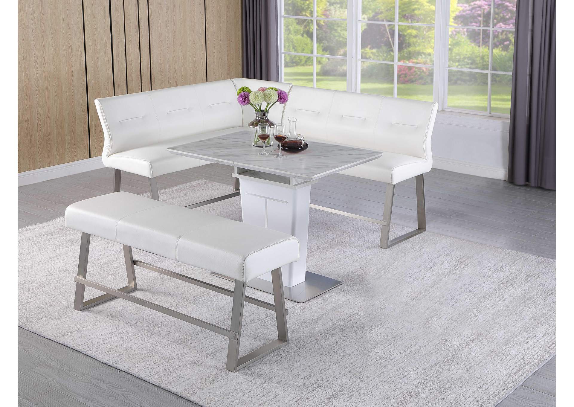 Contemporary Dining Counter Set With Extendable Table , Reversible Nook And Bench image 1