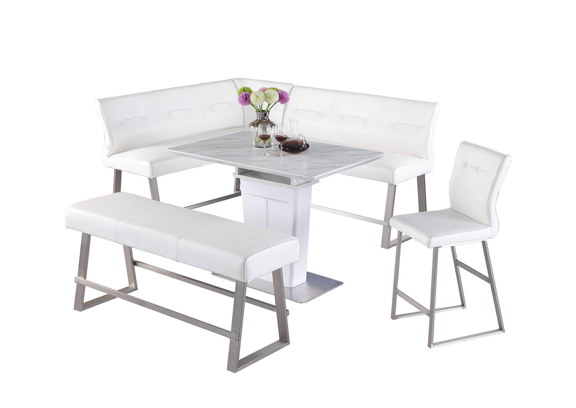 Contemporary Dining Counter Set With Extendable Table , Reversible Nook , Bench & Stool image 3