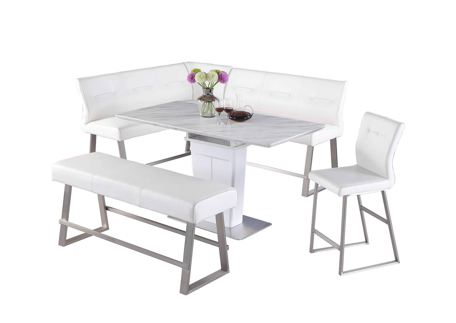 Contemporary Dining Counter Set With Extendable Table And Reversible Nook image 5