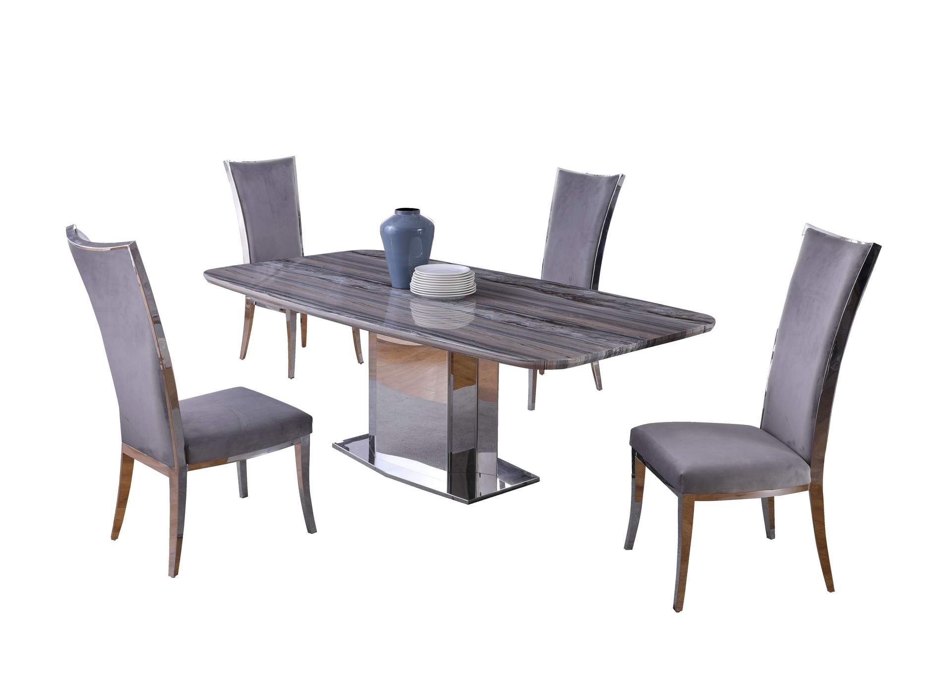 Contemporary Dining Set With Marble Top Table & 4 Chairs image 3