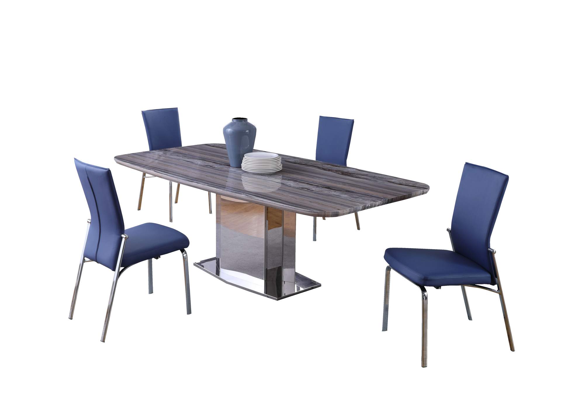 Contemporary Dining Set With Marble Table & 4 Motion-Back Chairs image 3