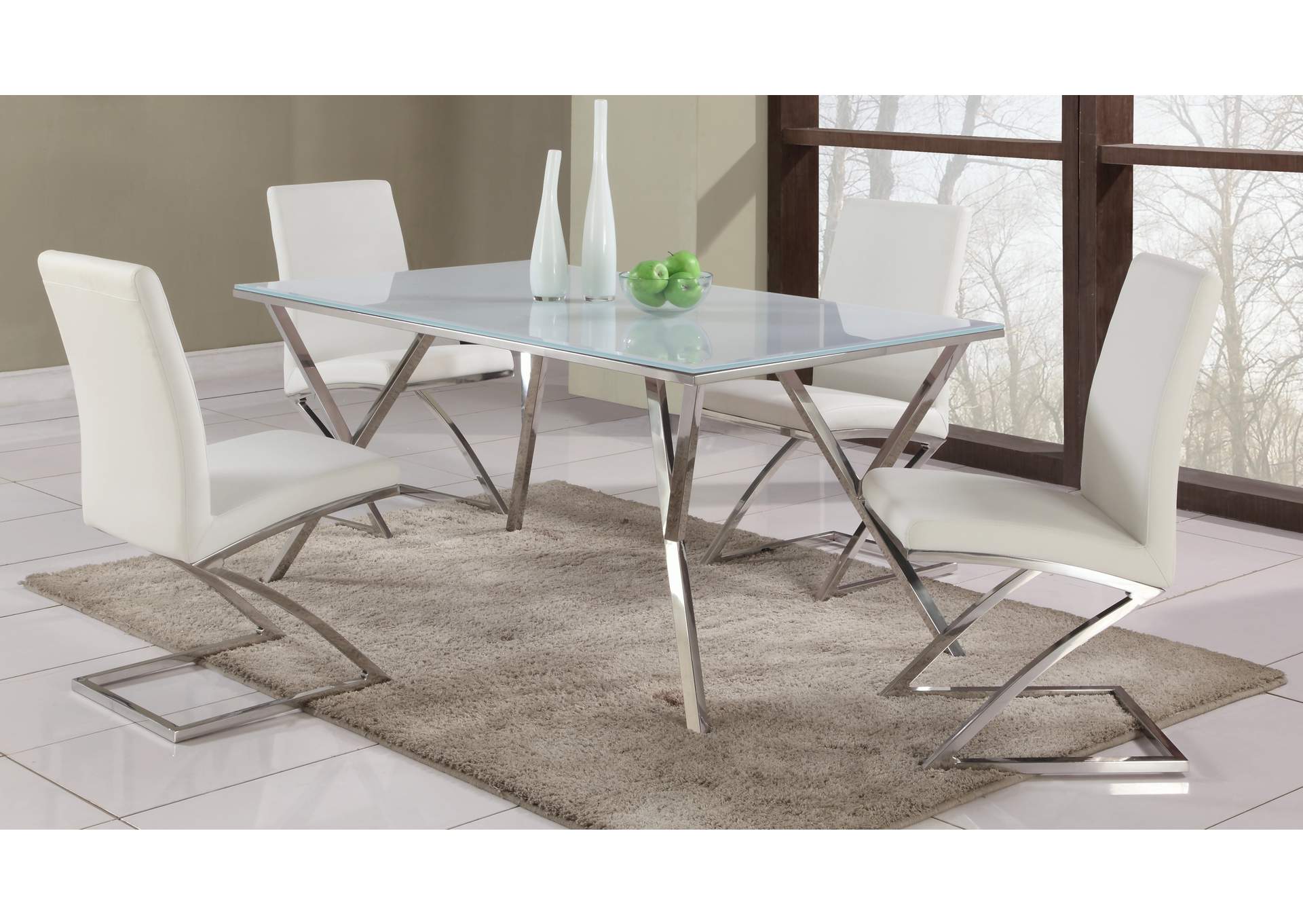 Modern Dining Set With Starphire Glass Table & White Upholstered Chairs image 1