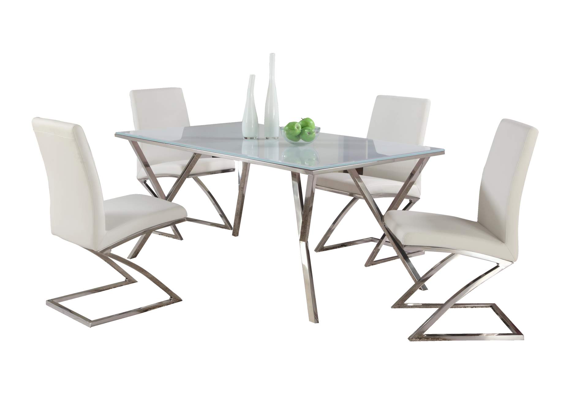 Modern Dining Set With Starphire Glass Table & White Upholstered Chairs image 4