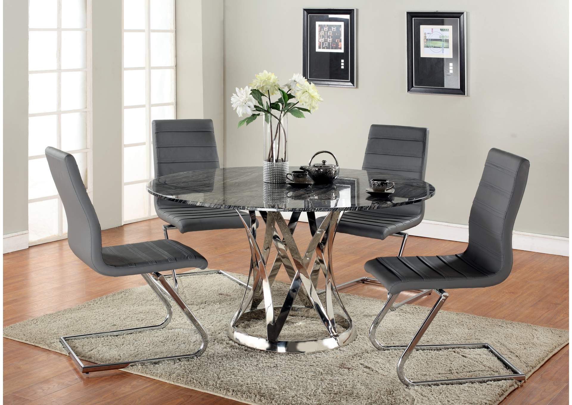 Dining Set With Marble Top Table & 4 Cantilever Chairs