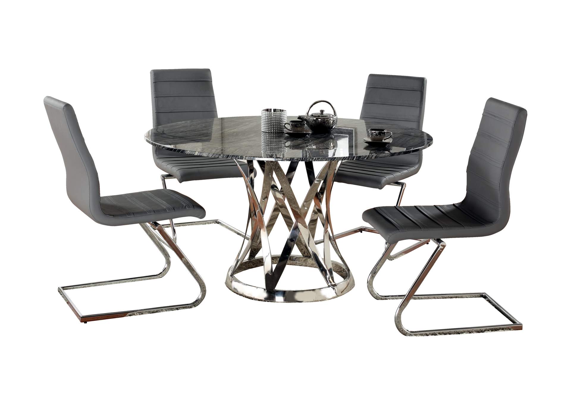 Dining Set With Marble Top Table & 4 Cantilever Chairs image 3