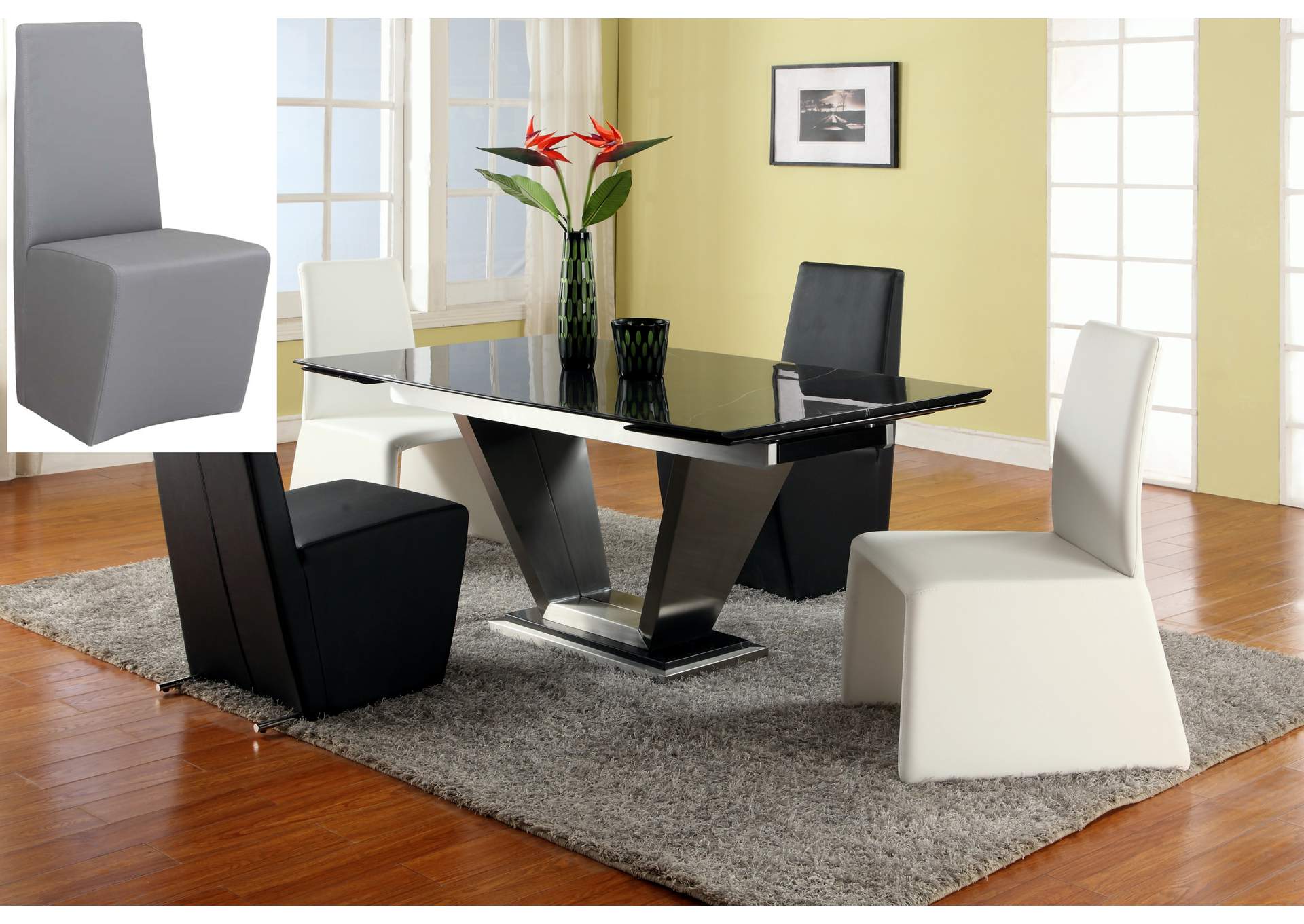 Contemporary Extendable Black Marble Dining Table With Steel Pedestal image 3