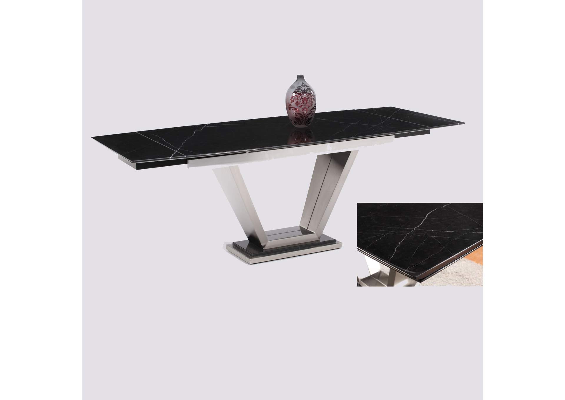Contemporary Dining Set With Black Marble Table & Z-Shaped Chairs image 5