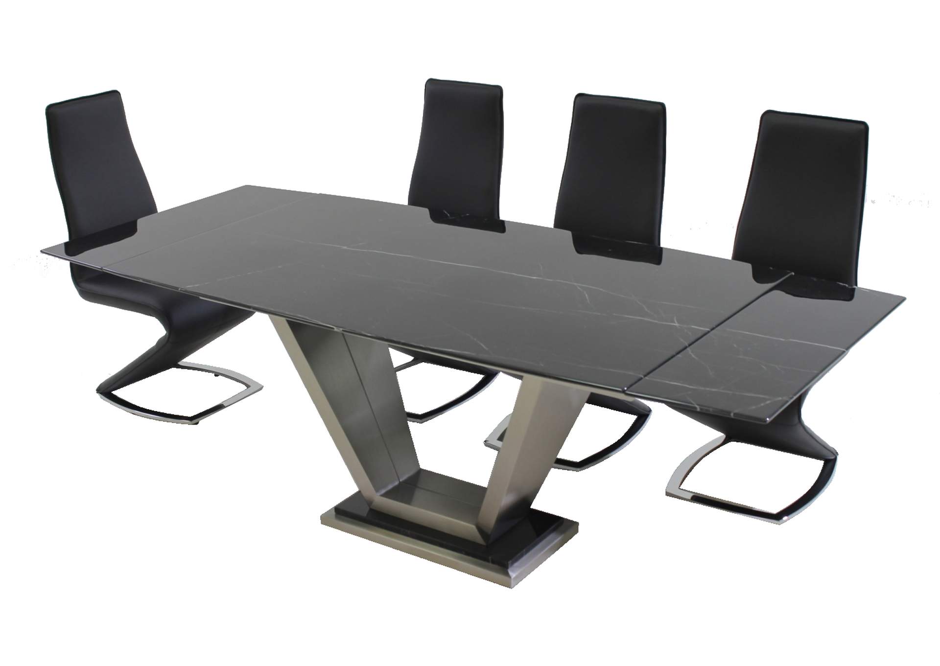 Contemporary Dining Set With Black Marble Table & Z-Shaped Chairs image 3