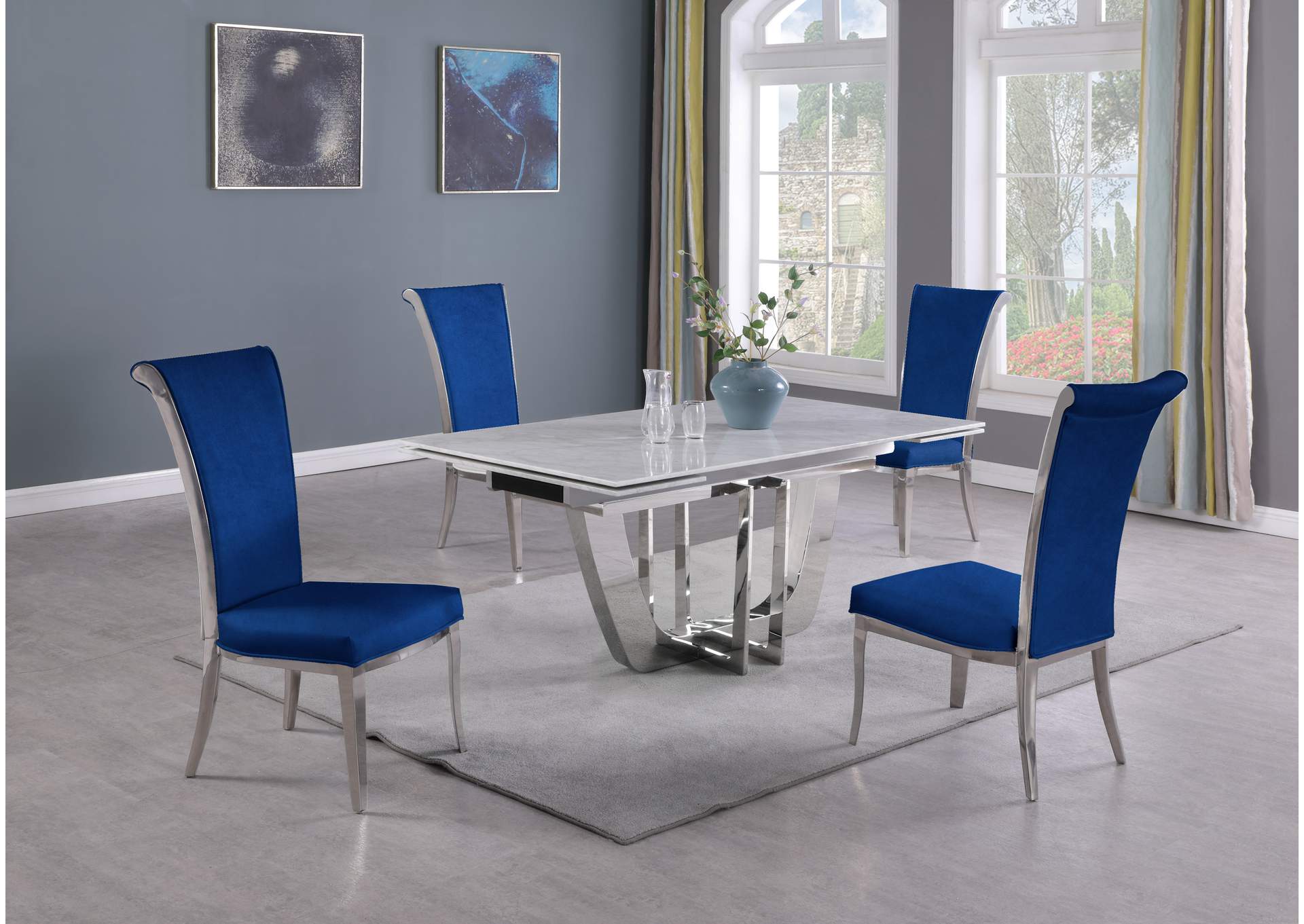 Dining Set With Extendable Carrara Marble Table & 4 High-Back Chairs image 1