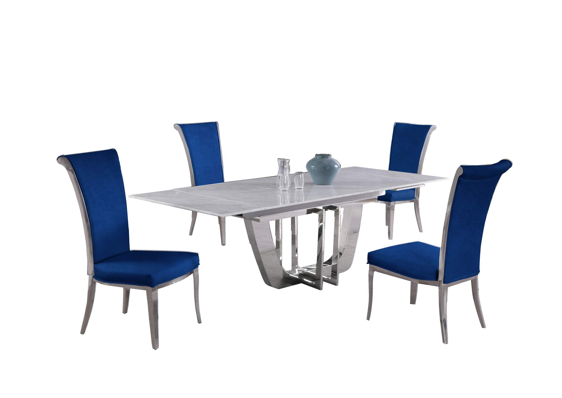 Dining Set With Extendable Carrara Marble Table & 4 High-Back Chairs image 3