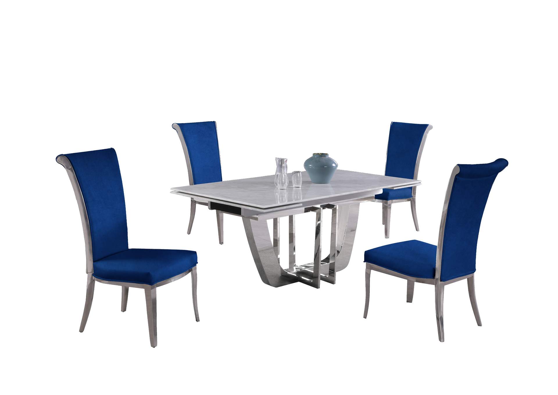 Dining Set With Extendable Carrara Marble Table & 4 High-Back Chairs image 4