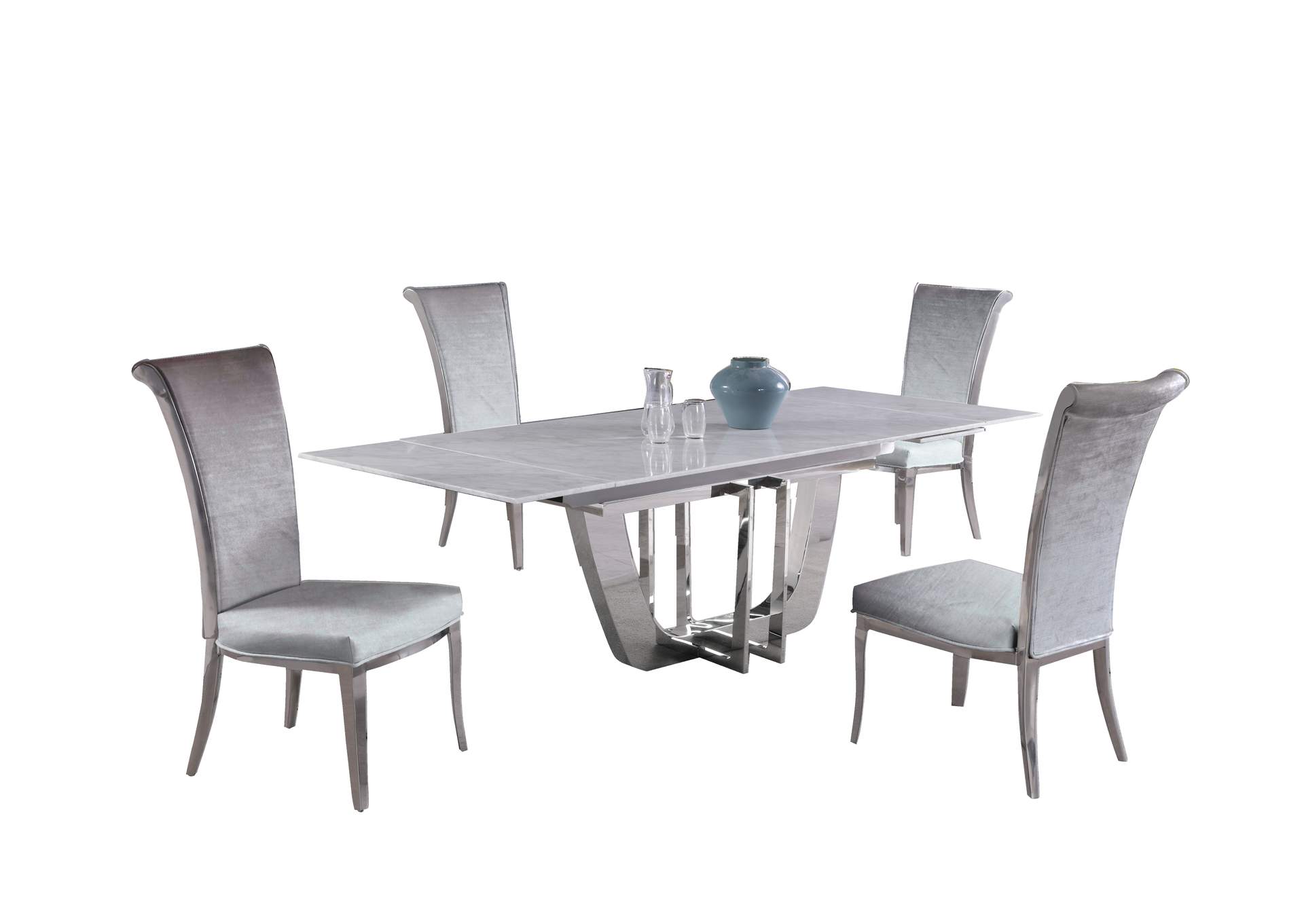 Dining Set With Extendable Carrara Marble Table & 4 High-Back Chairs image 3