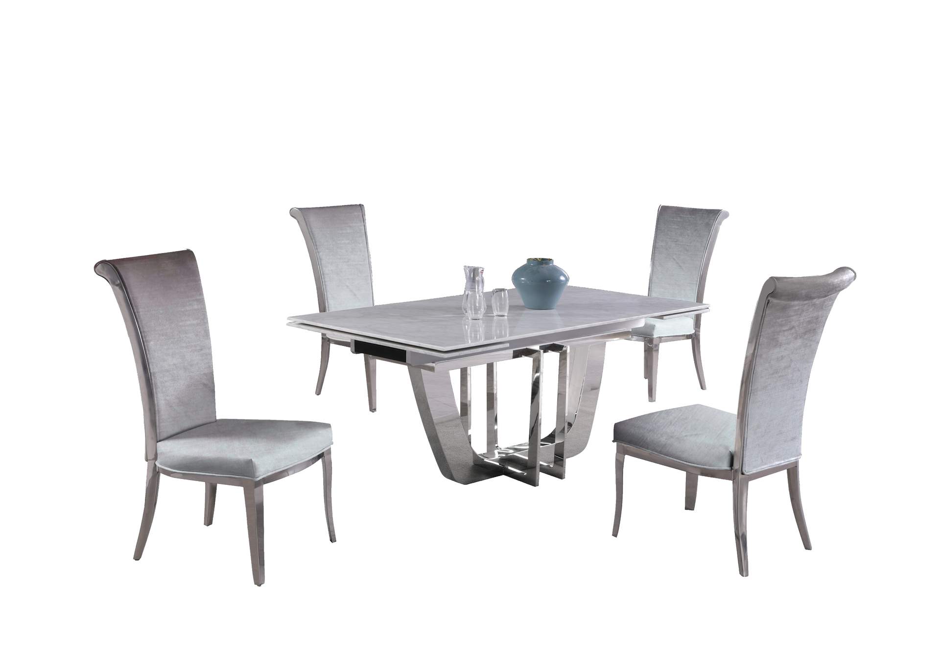 Dining Set With Extendable Carrara Marble Table & 4 High-Back Chairs image 5