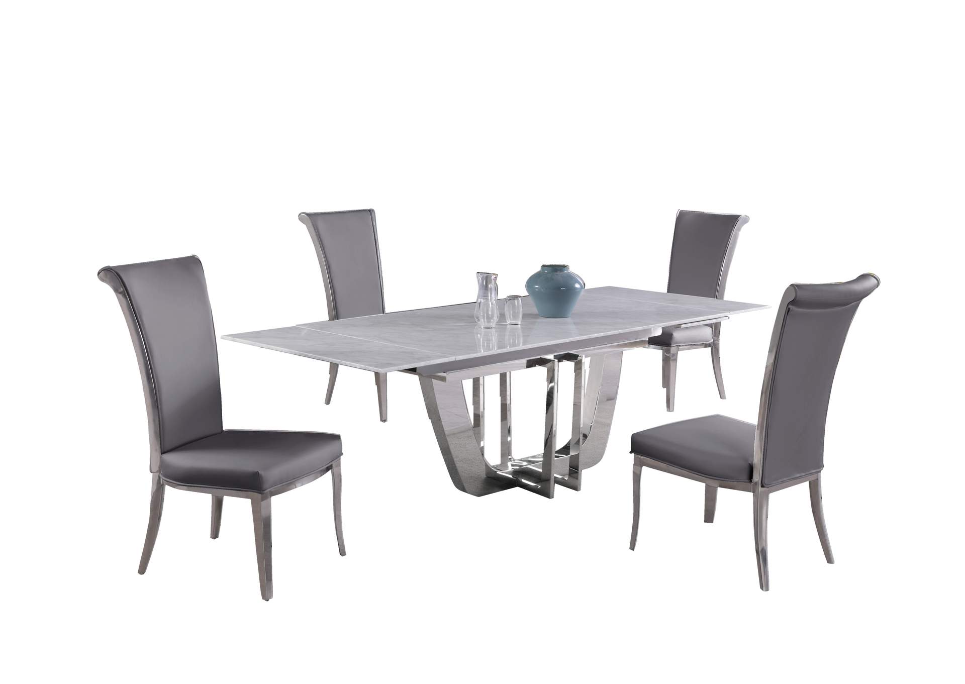 Dining Set With Extendable Carrara Marble Table & 4 High-Back Chairs image 3