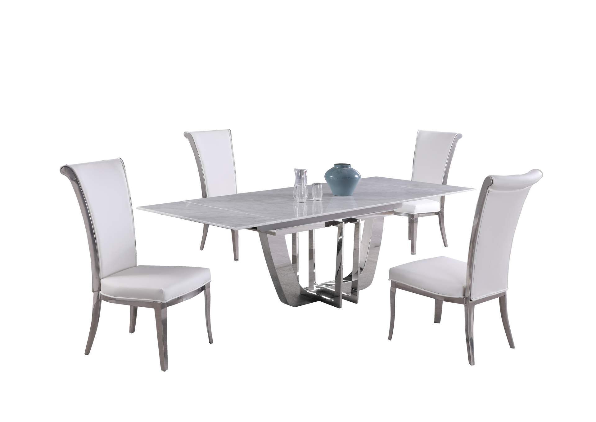 Dining Set With Extendable Carrara Marble Table & 4 High-Back Chairs image 5