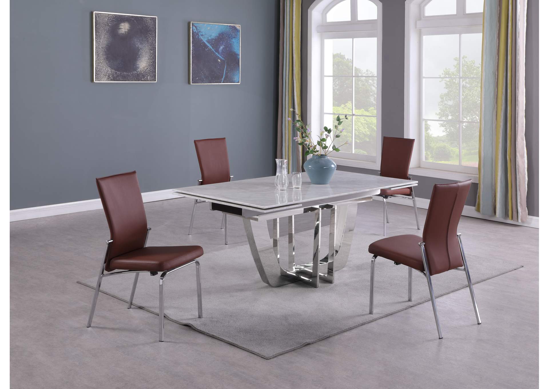 Contemporary Dining Set With Extendable Marble Table & 4 Motion Chairs image 1