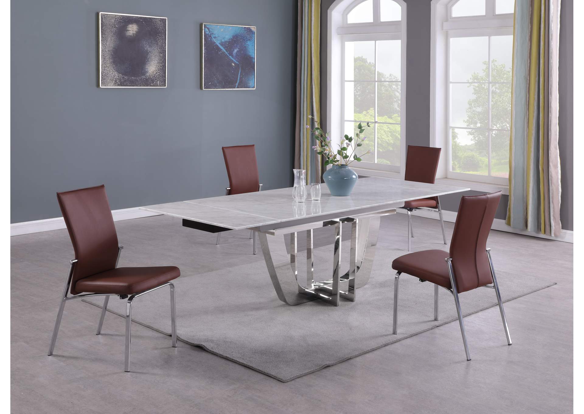 Contemporary Dining Set With Extendable Marble Table & 4 Motion Chairs image 3