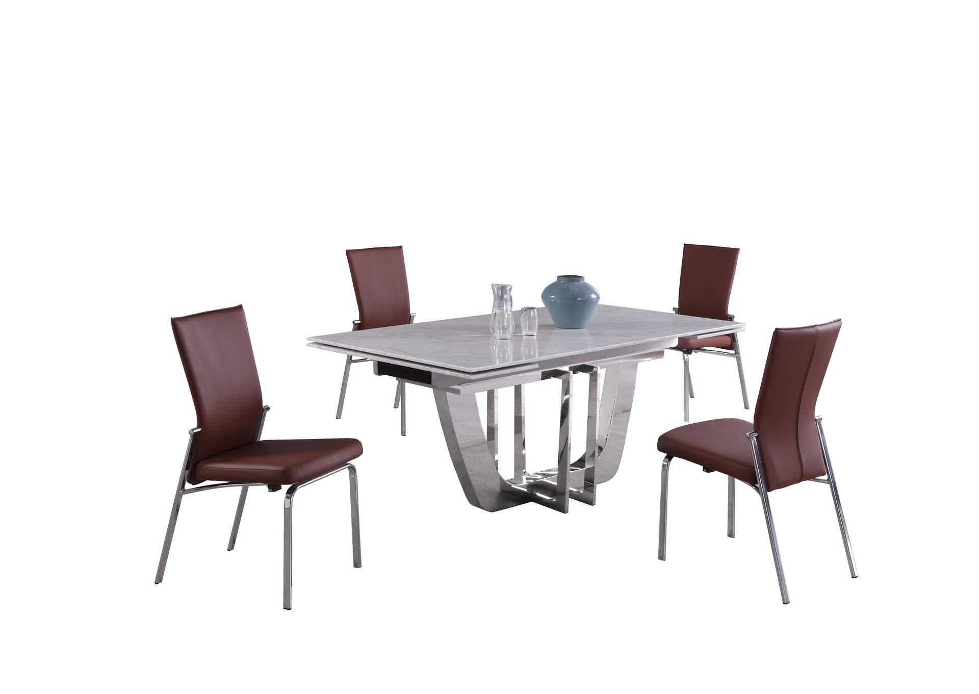 Contemporary Dining Set With Extendable Marble Table & 4 Motion Chairs image 4