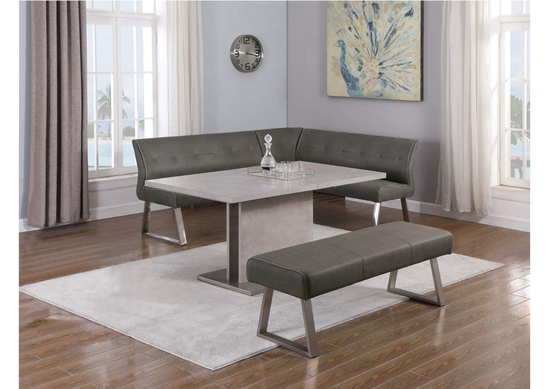 Contemporary Dining Set With Extendable Table , Nook & Bench image 3
