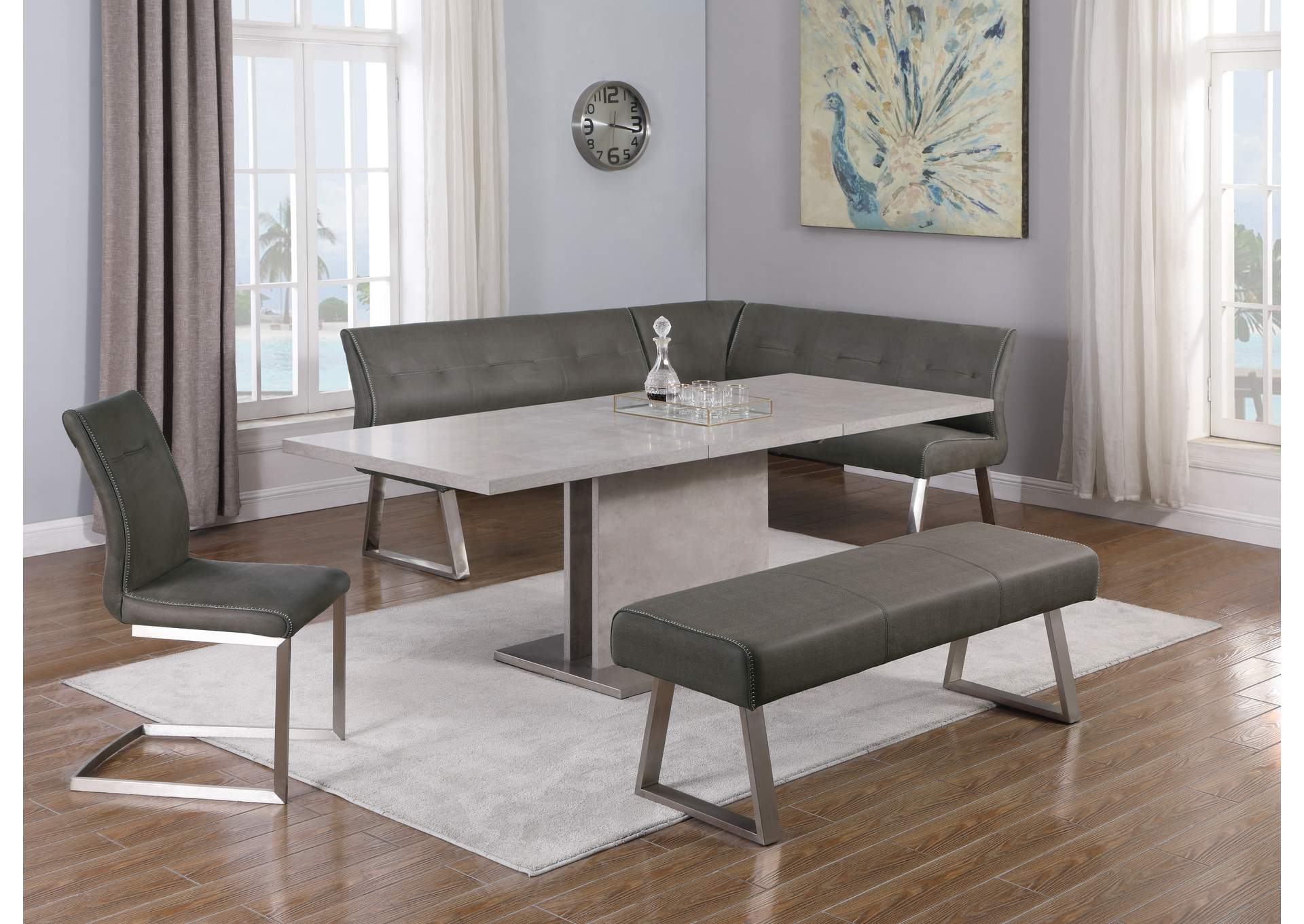 Contemporary Dining Set With Extendable Table & 4 Upholstered Chairs image 1
