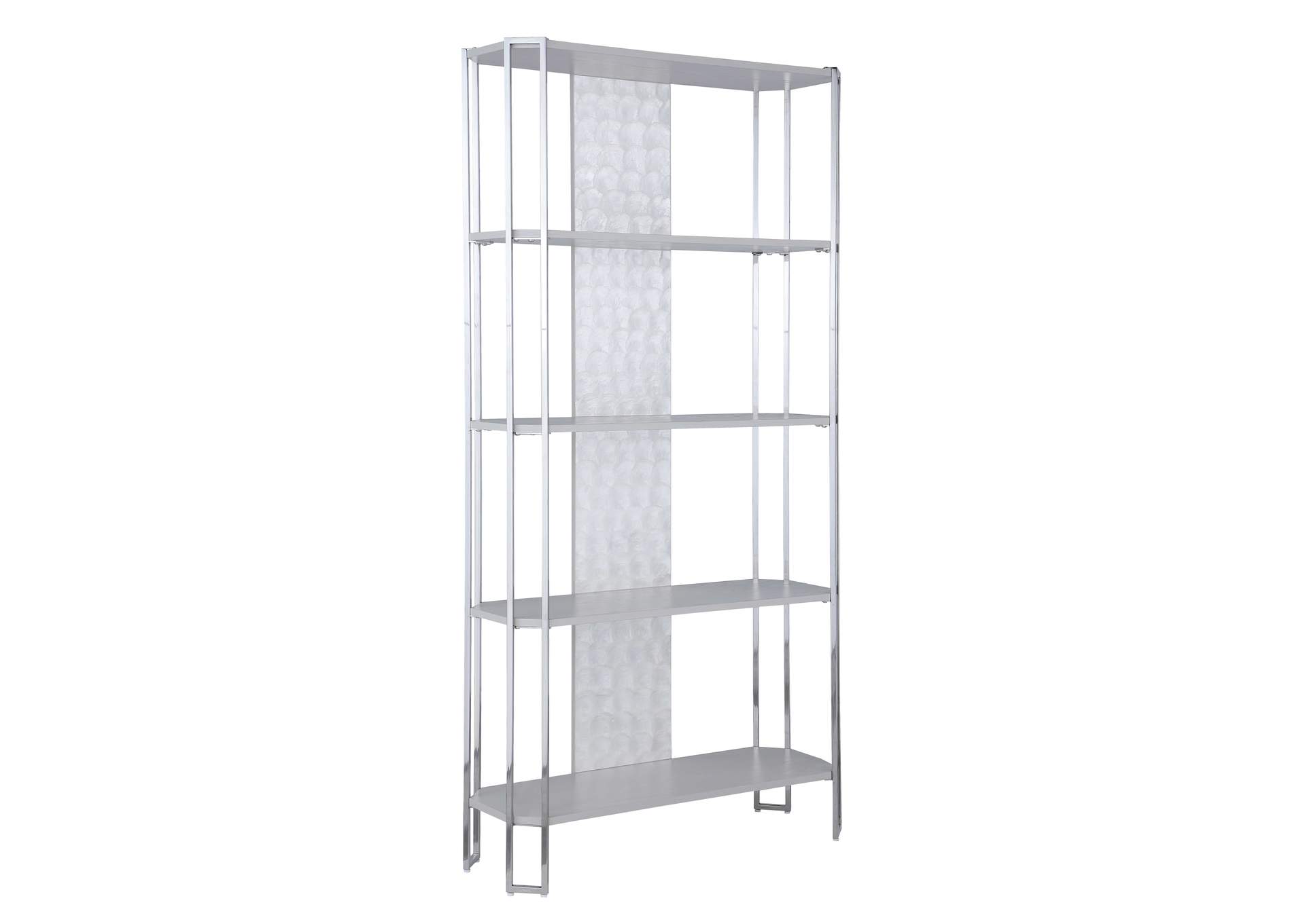 Contemporary Gray Bookshelf With Polished Steel Frame image 3