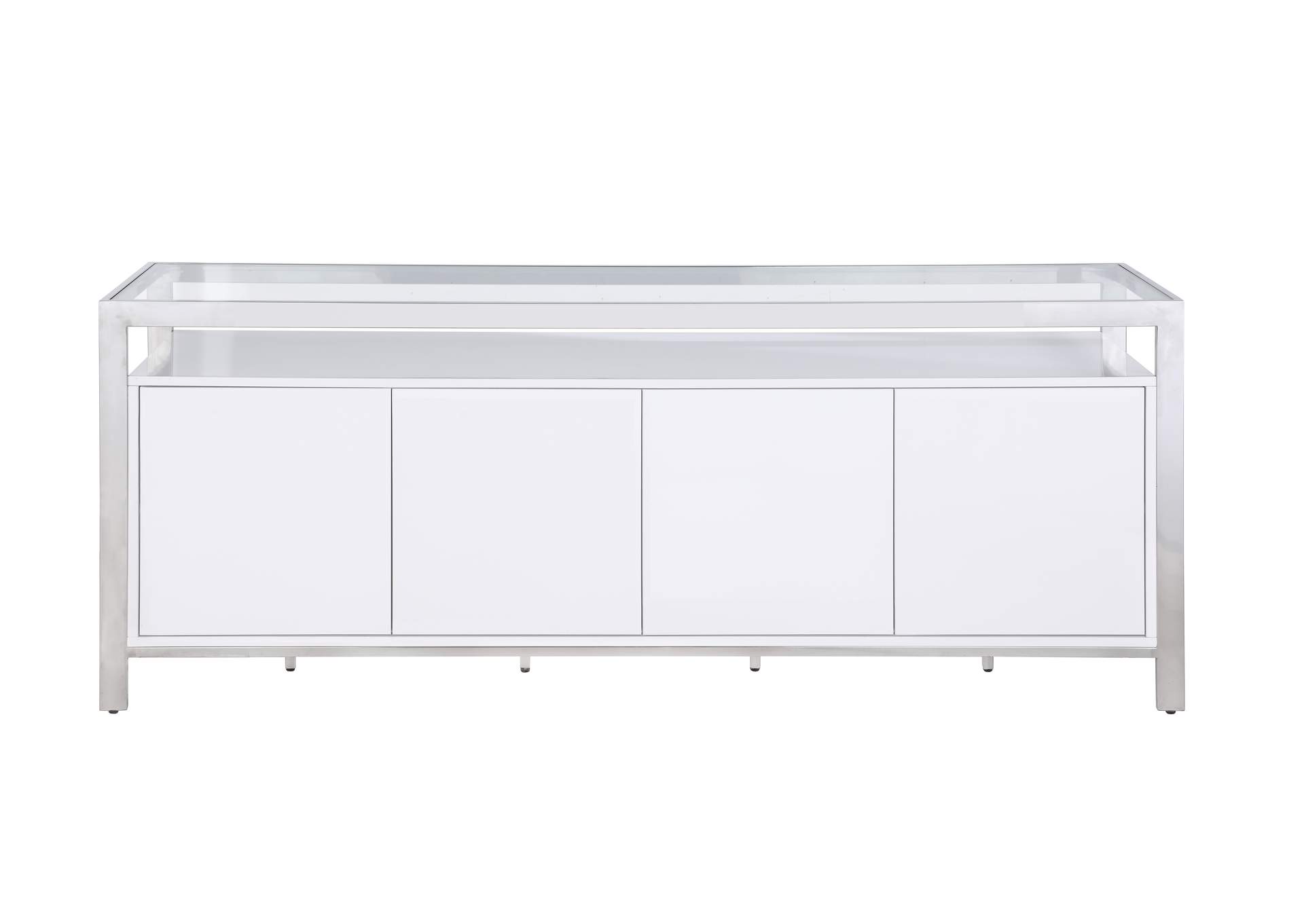 Modern White Buffet With Stainless Steel & Tempered Glass Top image 5