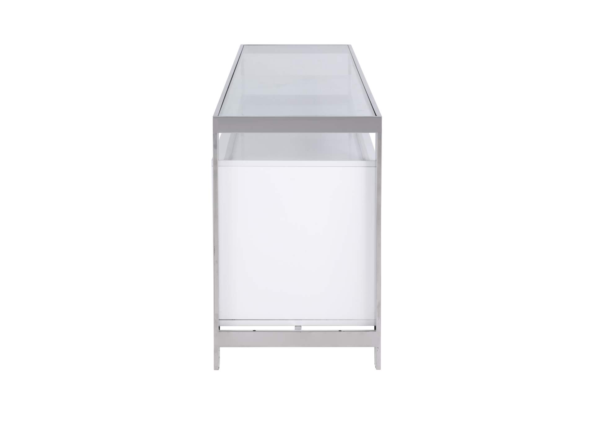 Modern White Buffet With Stainless Steel & Tempered Glass Top image 6