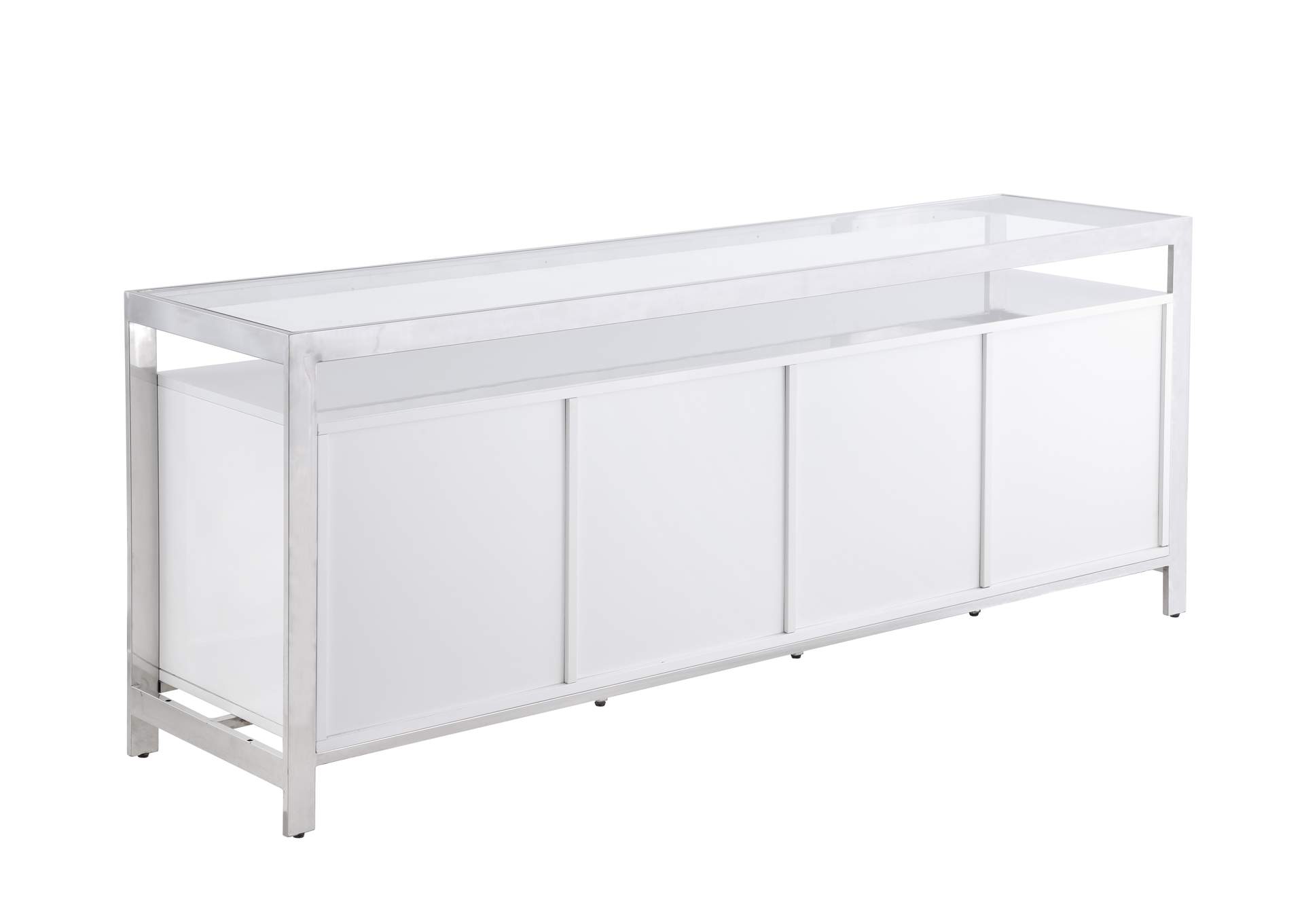 Modern White Buffet With Stainless Steel & Tempered Glass Top image 4