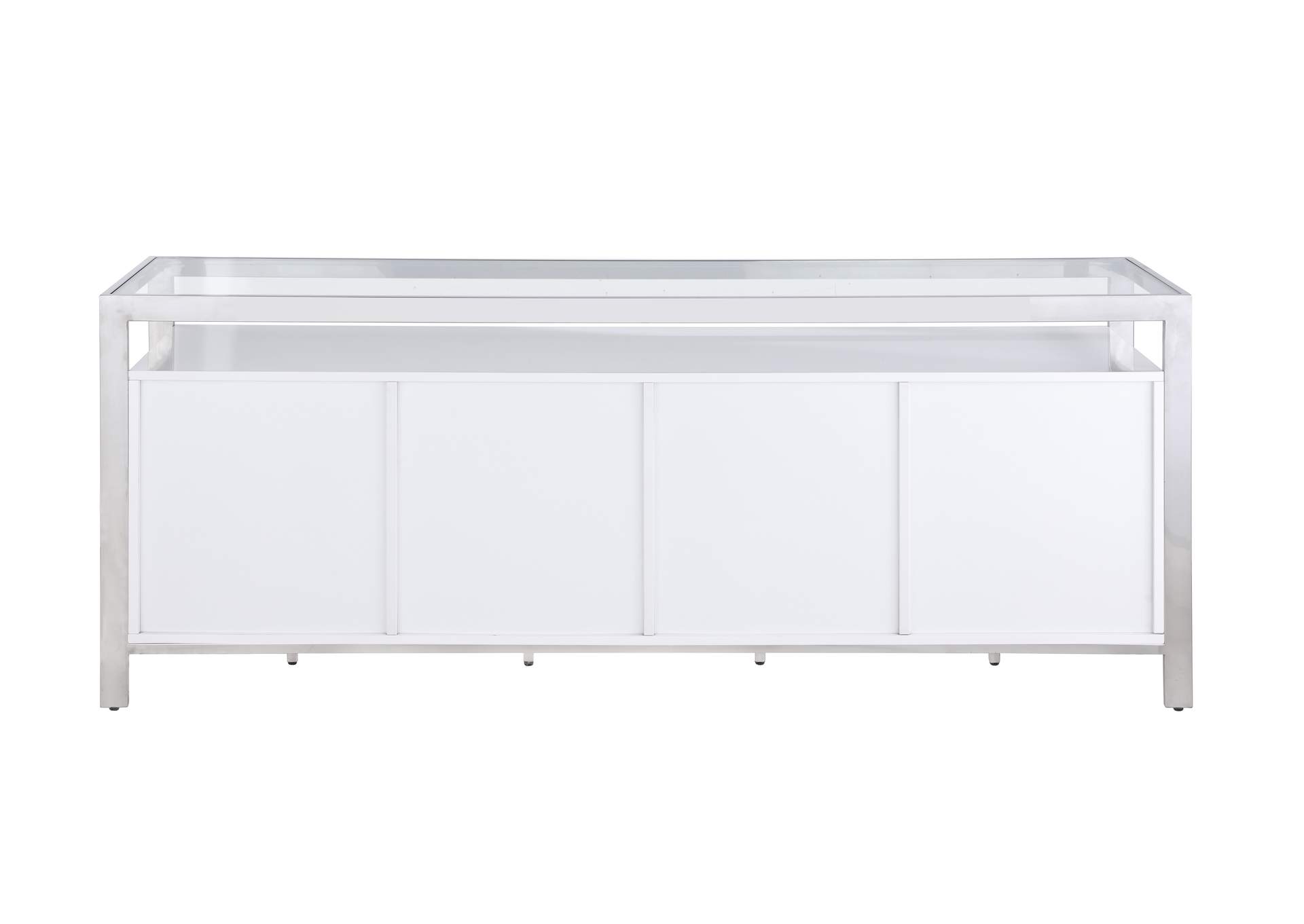 Modern White Buffet With Stainless Steel & Tempered Glass Top image 7