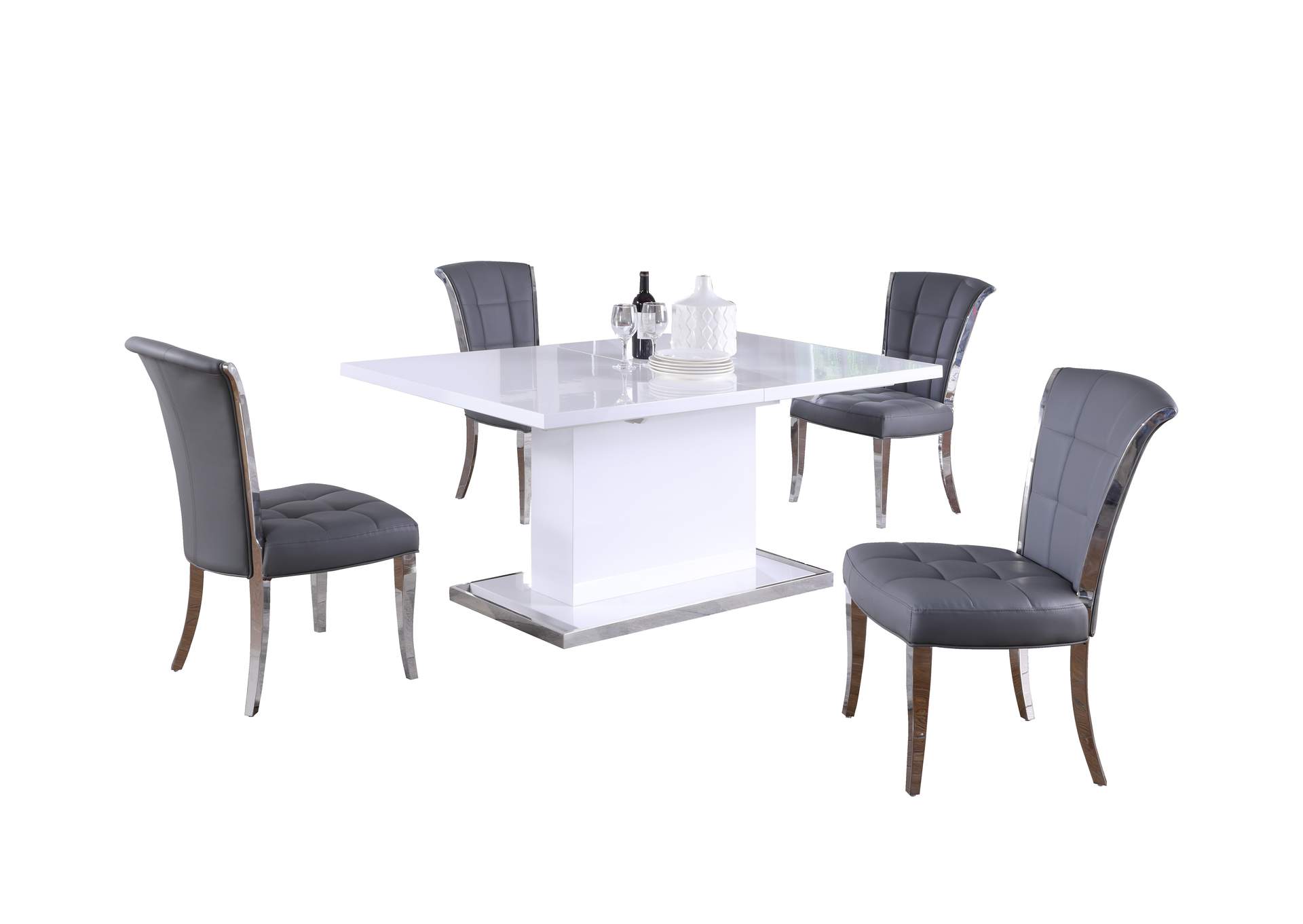 Modern Dining Set With Extendable White Table & Gray Chairs image 3
