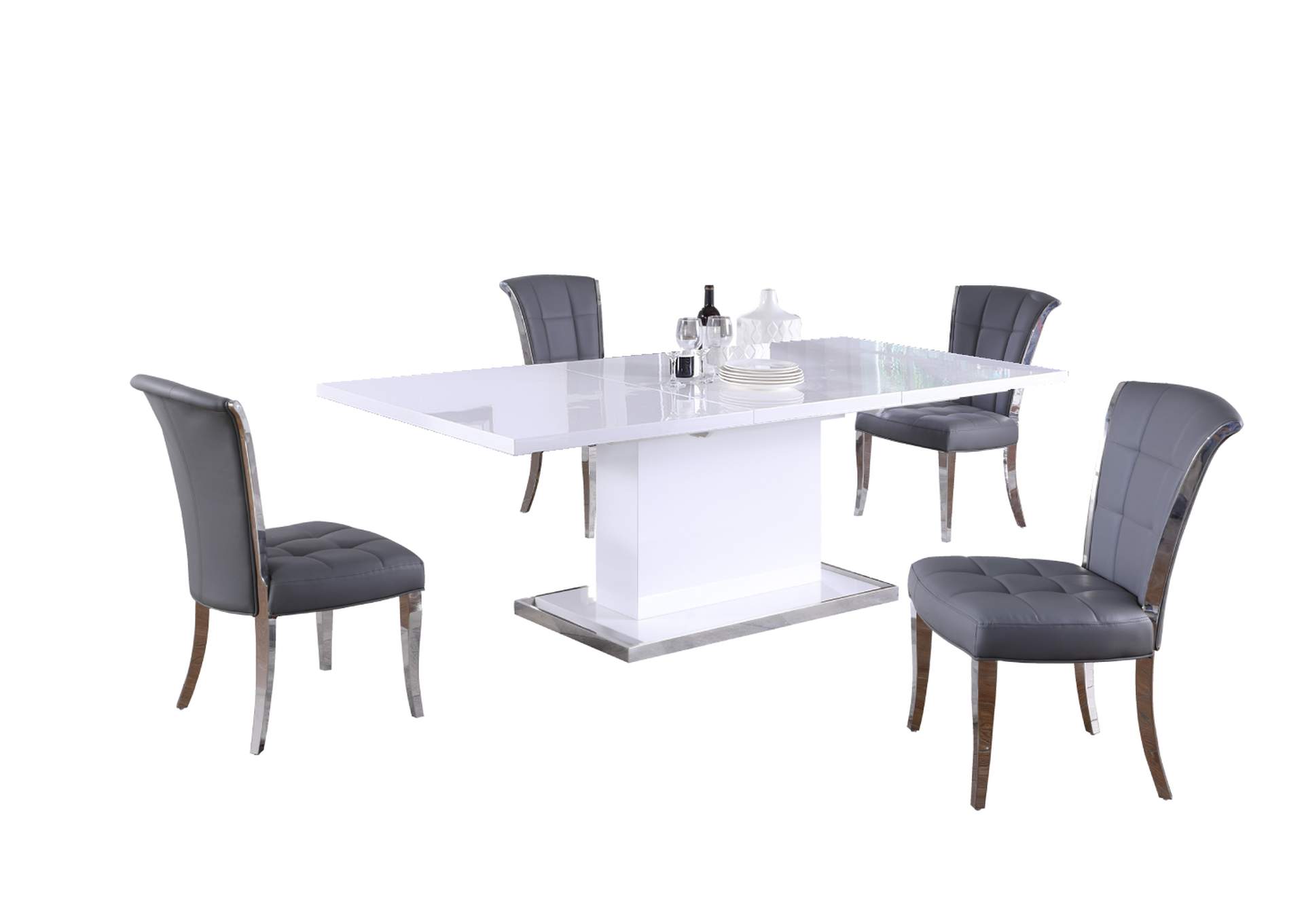 Modern Dining Set With Extendable White Table & Gray Chairs image 4