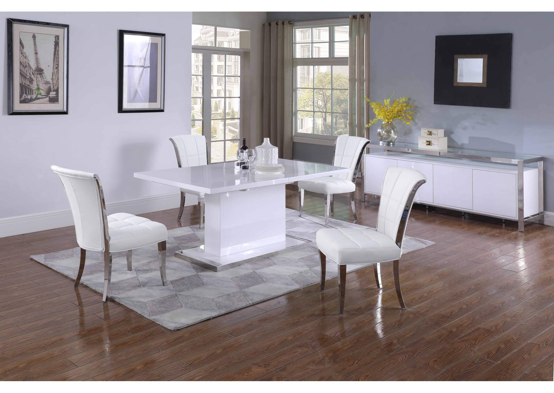 Modern Dining Set With Extendable White Table & White Chairs image 1