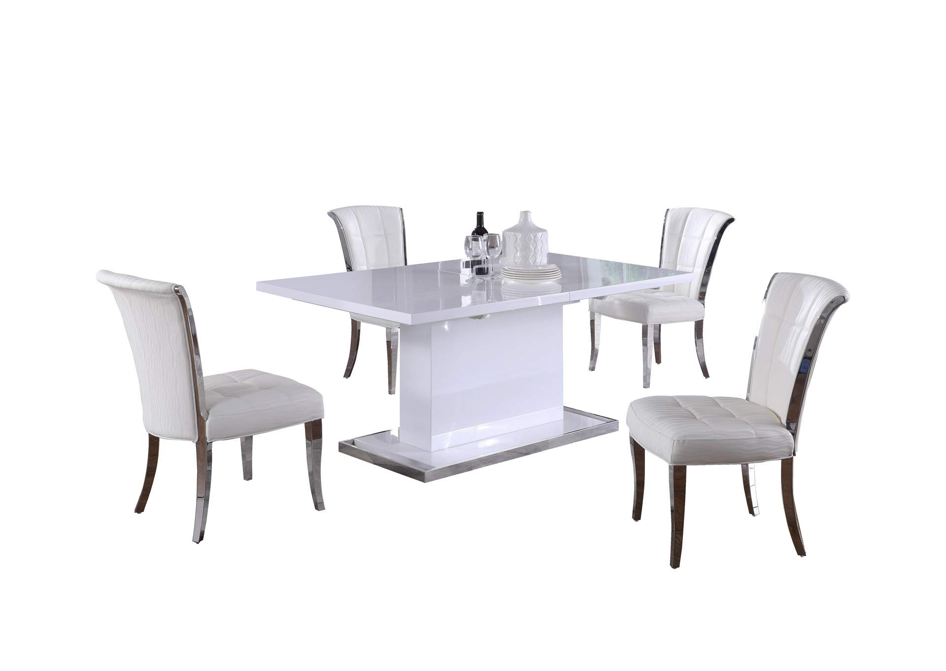Modern Dining Set With Extendable White Table & White Chairs image 4