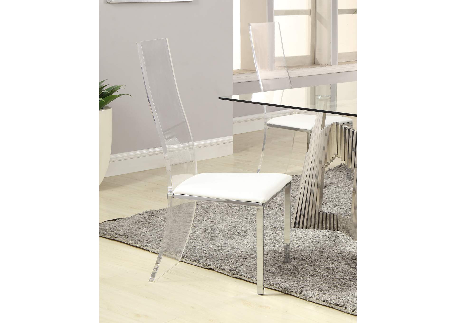 Contemporary Dining Set With Rectangular Glass Dining Table & Acrylic High-Back Side Chairs image 4