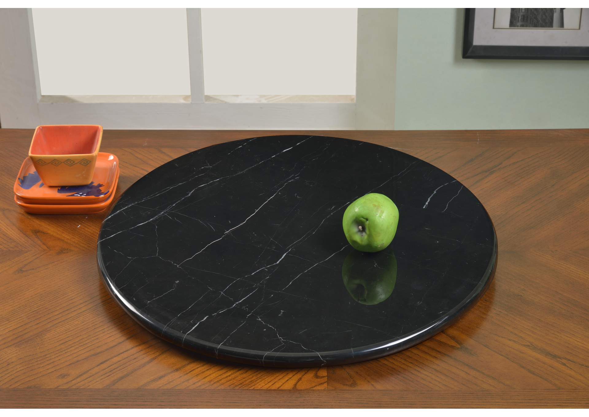 24" Round Black Marble Lazy Susan image 1