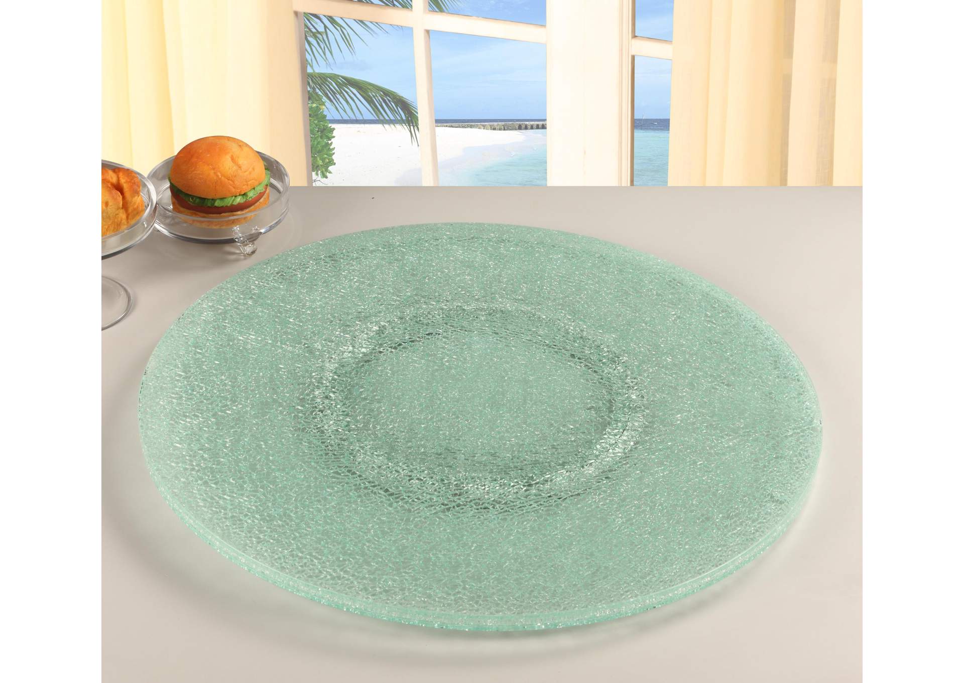 24” Round Clear Crackled Glass Lazy Susan image 1