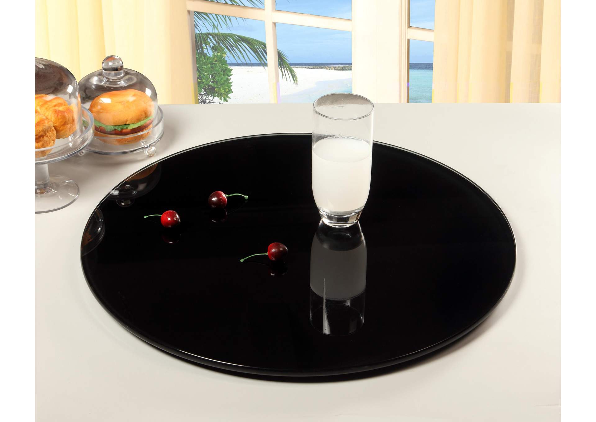 24" Round Black Glass Lazy Susan image 1