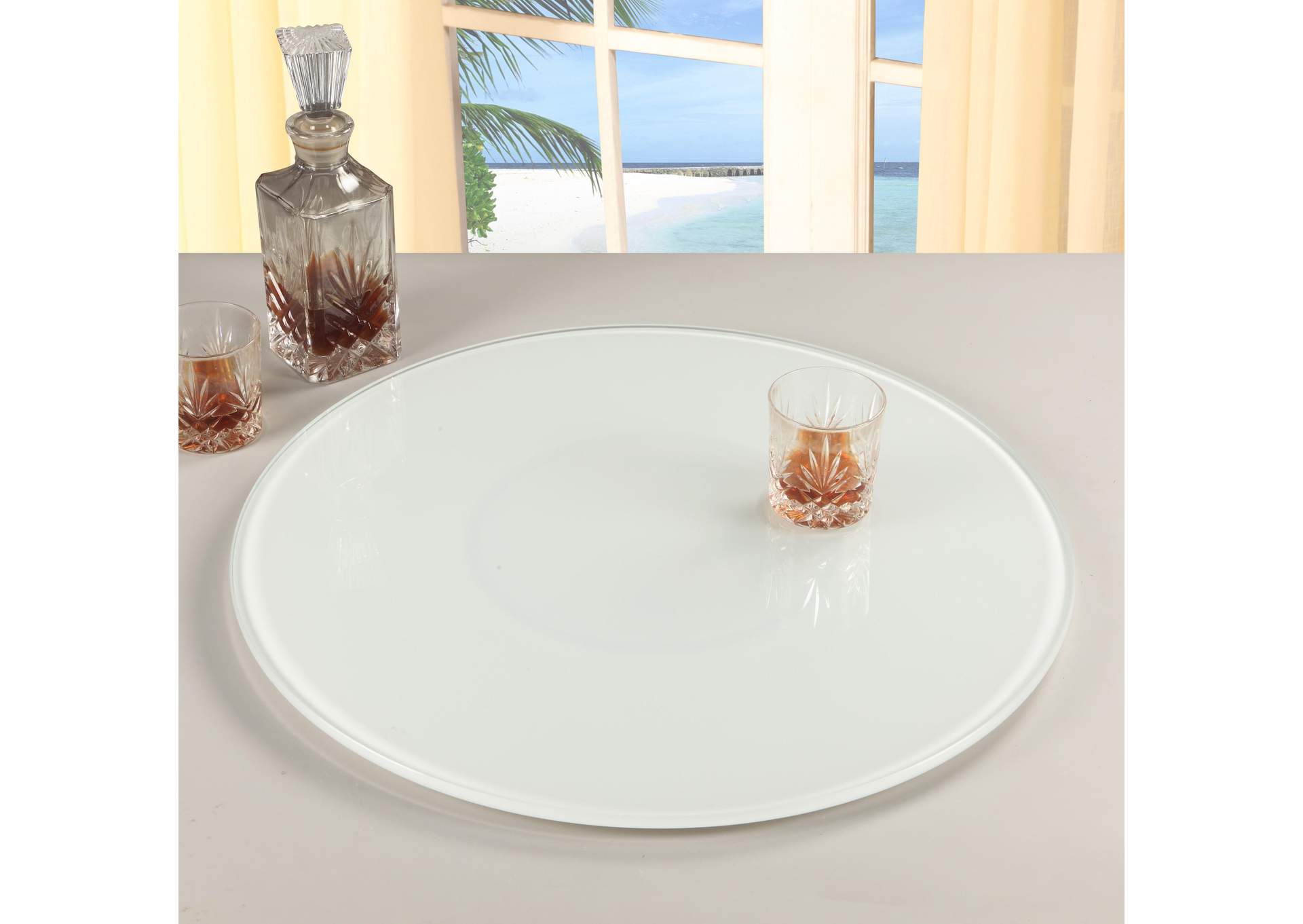 24" Round White Glass Lazy Susan image 1