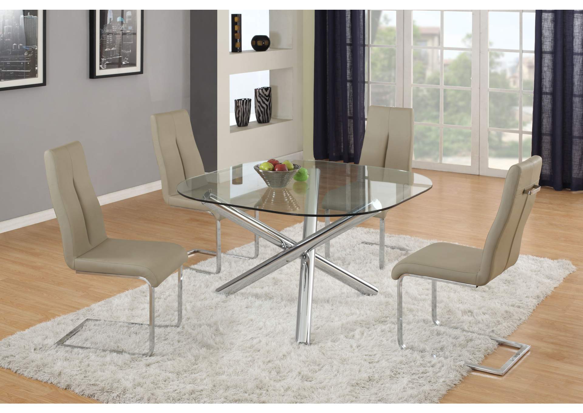 Dining Set With Glass Top Table & 4 Cantilever Chairs image 1