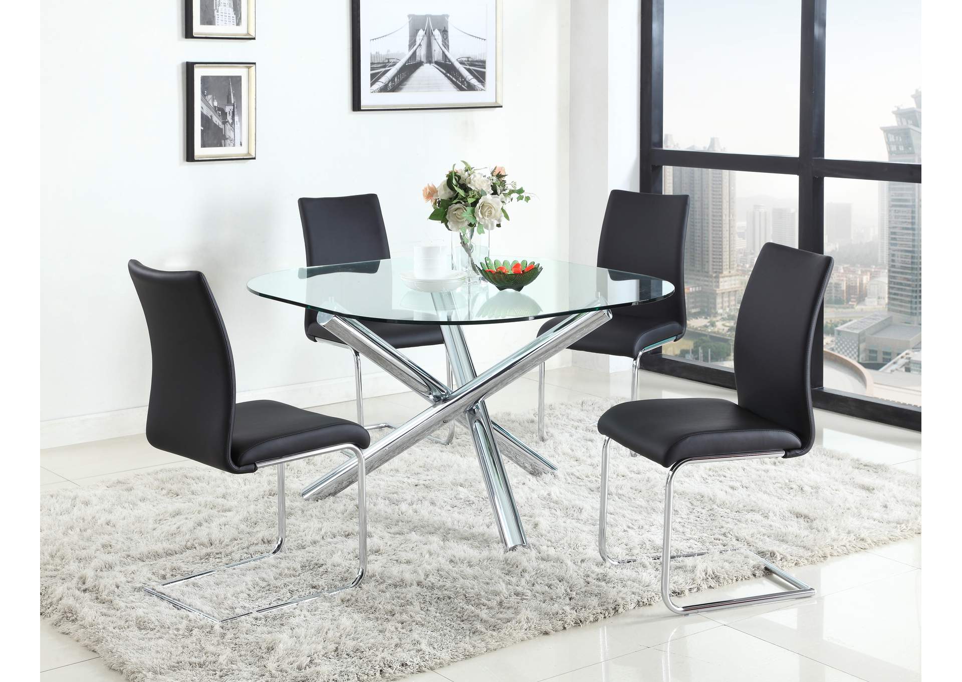 Dining Set With Glass Top Table & 4 Cantilever Chairs image 1