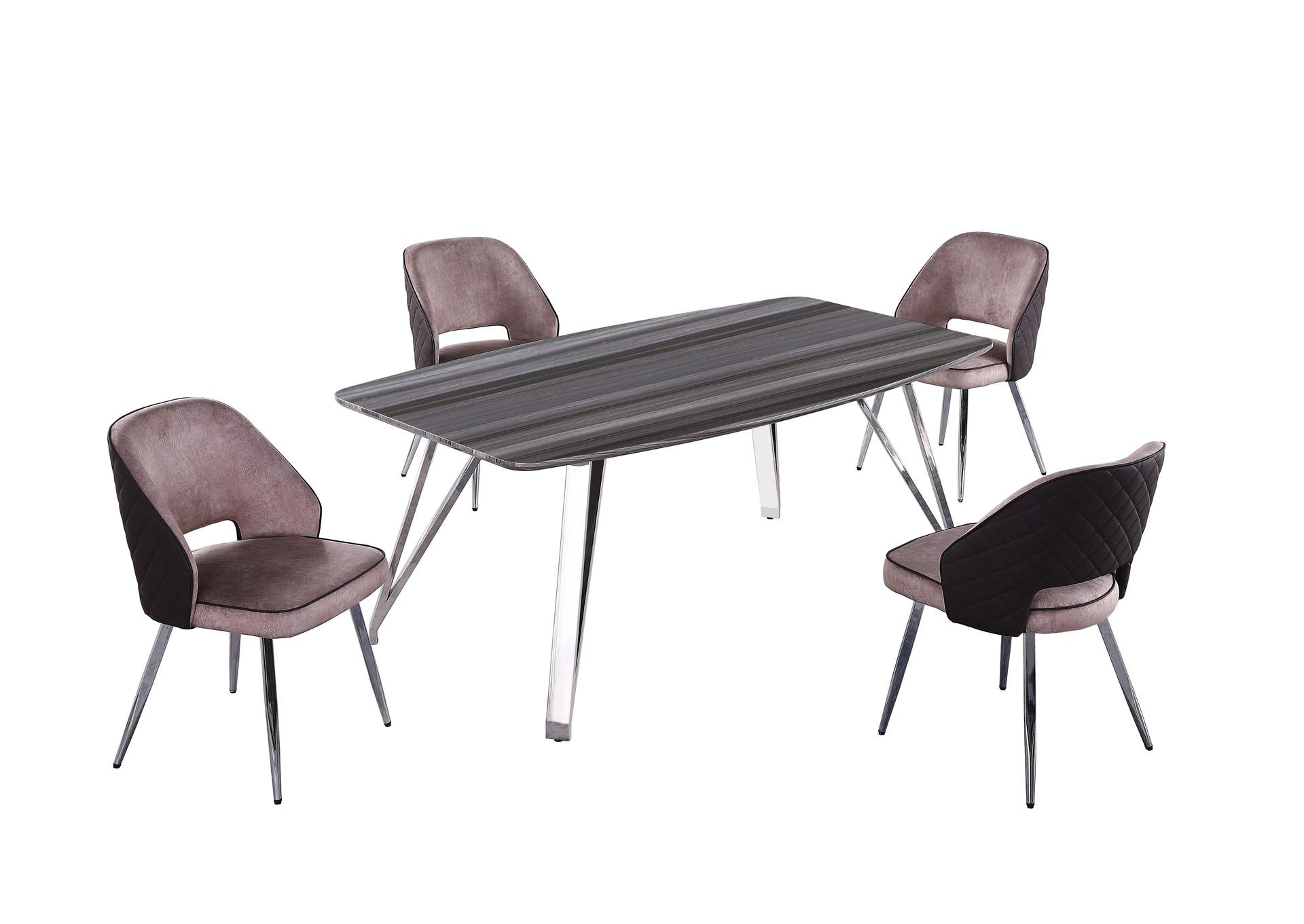 Contemporary Dining Set With Marbleized Wooden Table & Four 2-Tone Chairs image 3