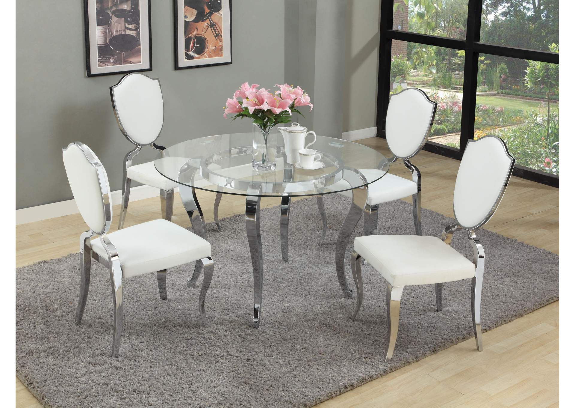 Dining Set With Round Glass Dining Table & 4 Chairs image 1