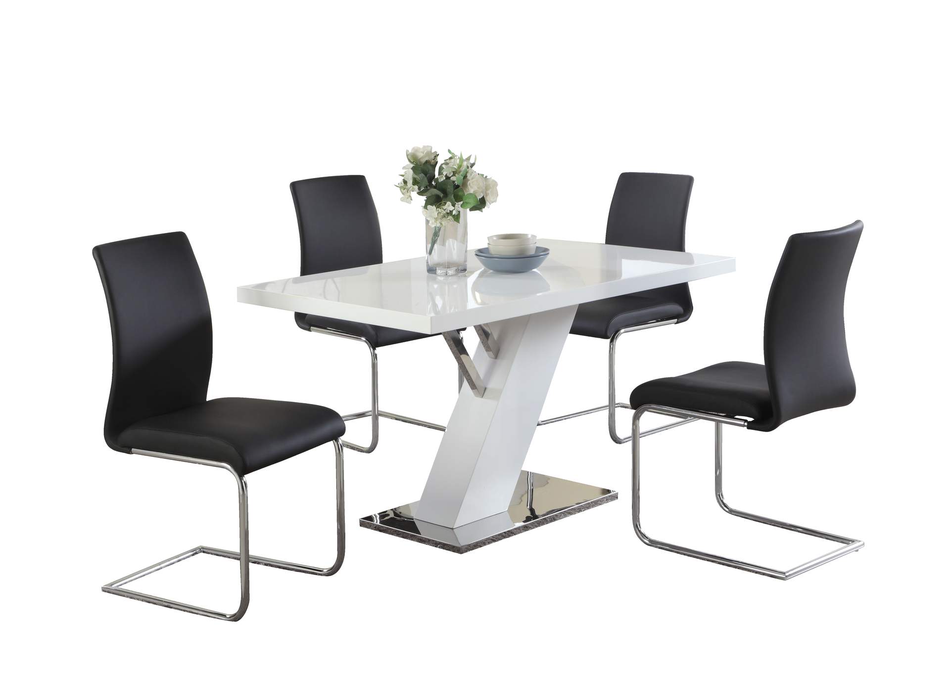 Contemporary Dining Set With White Gloss Table & Black Upholstered Chairs image 3