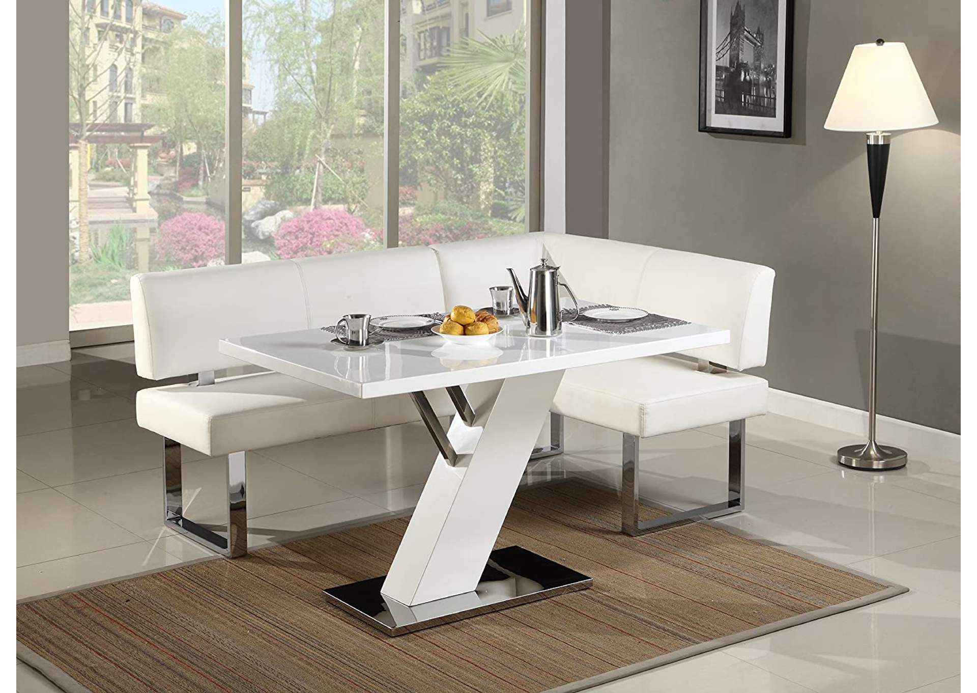 Contemporary Dining Set With Wooden Dining Table & Upholstered Nook image 1