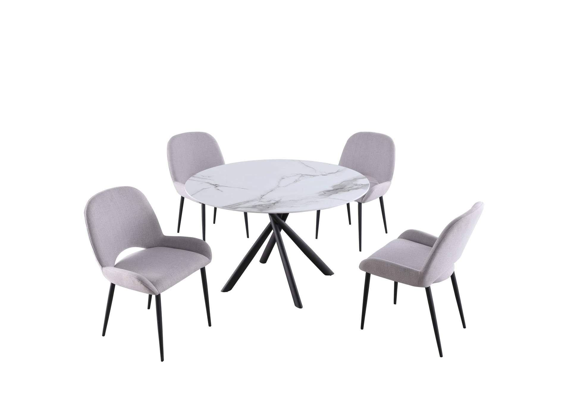 Contemporary Dining Set With Marbleized Glass Table & Upholstered Chairs image 3