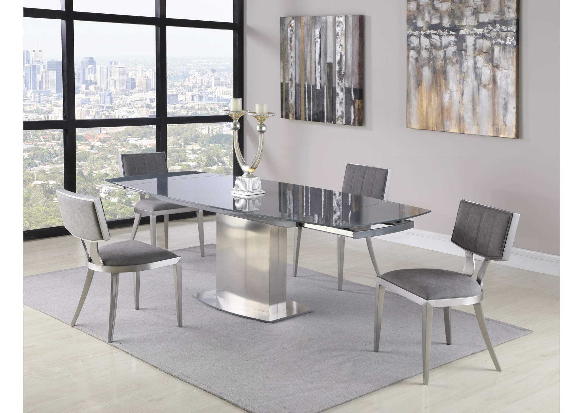 Contemporary Extendable Gray Glass Dining Table image 1