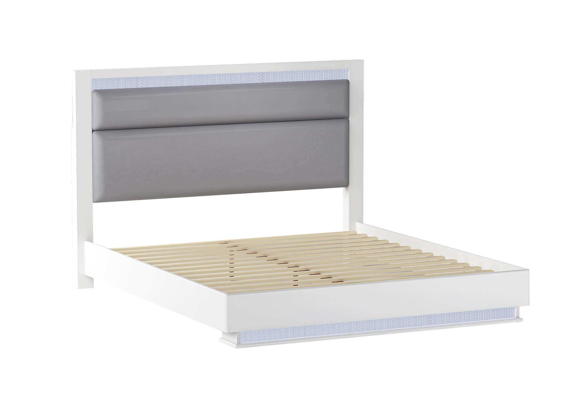 Modern Upholstered Gloss White Queen Bed With Led Lights image 5